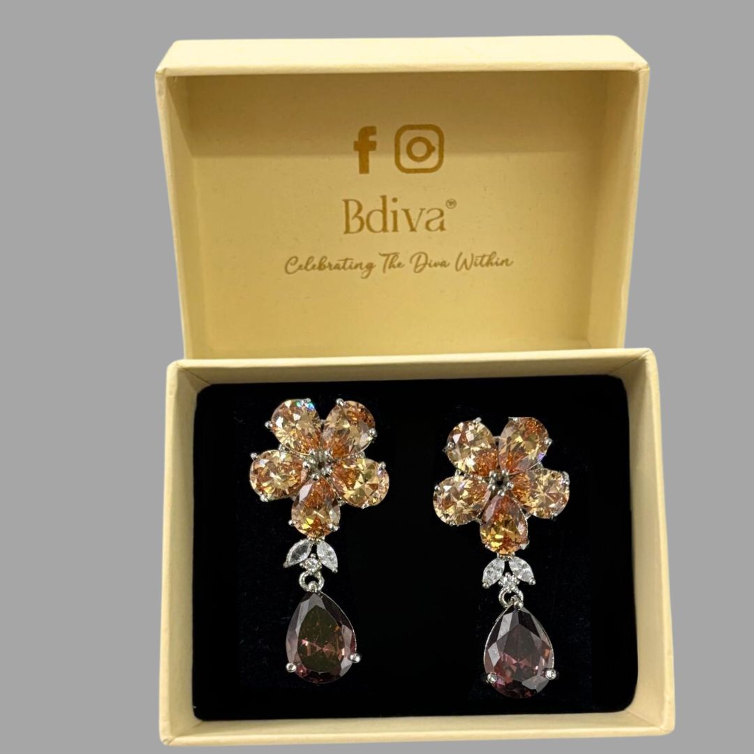 Rhodium Plated Gemstone Earring