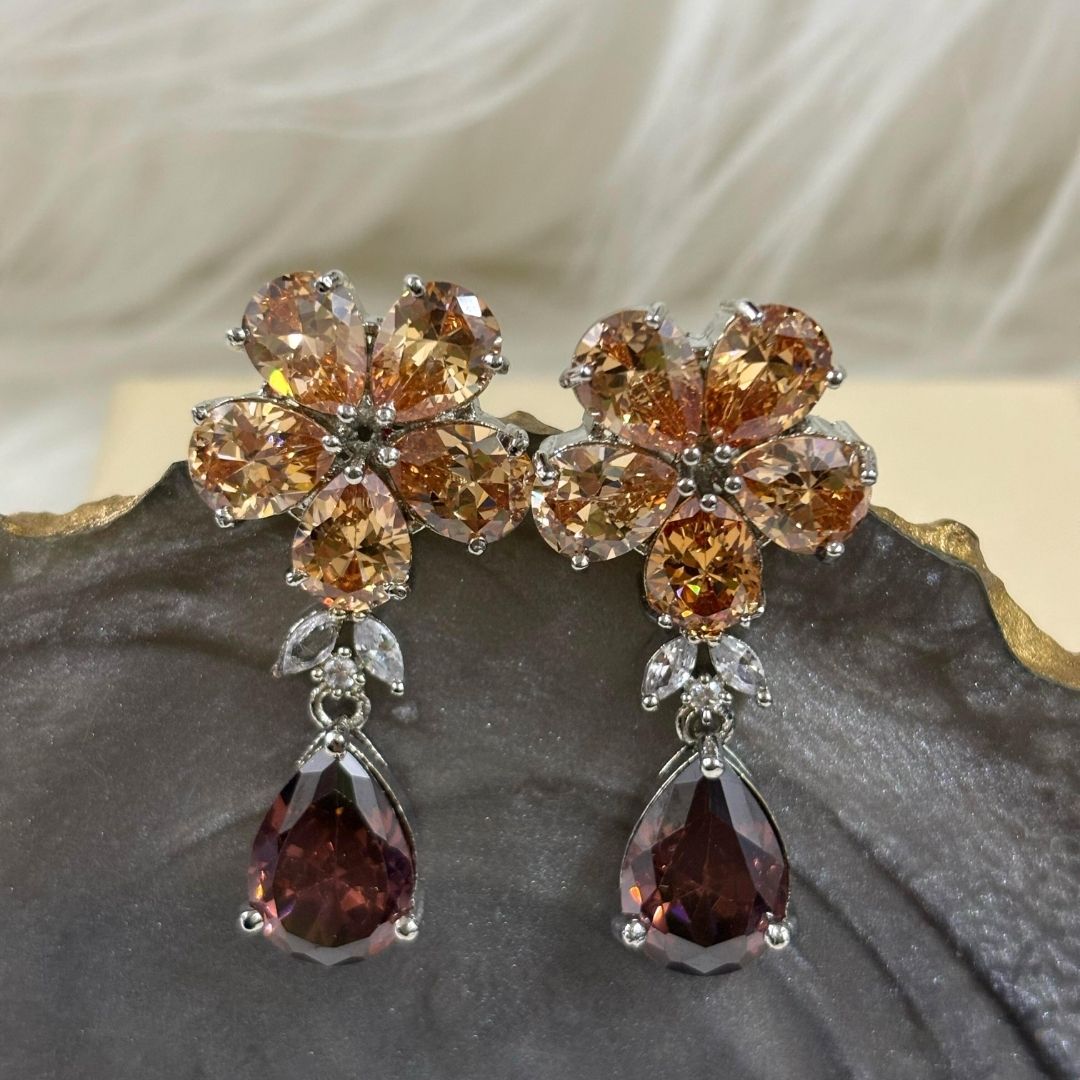Rhodium Plated Gemstone Earring