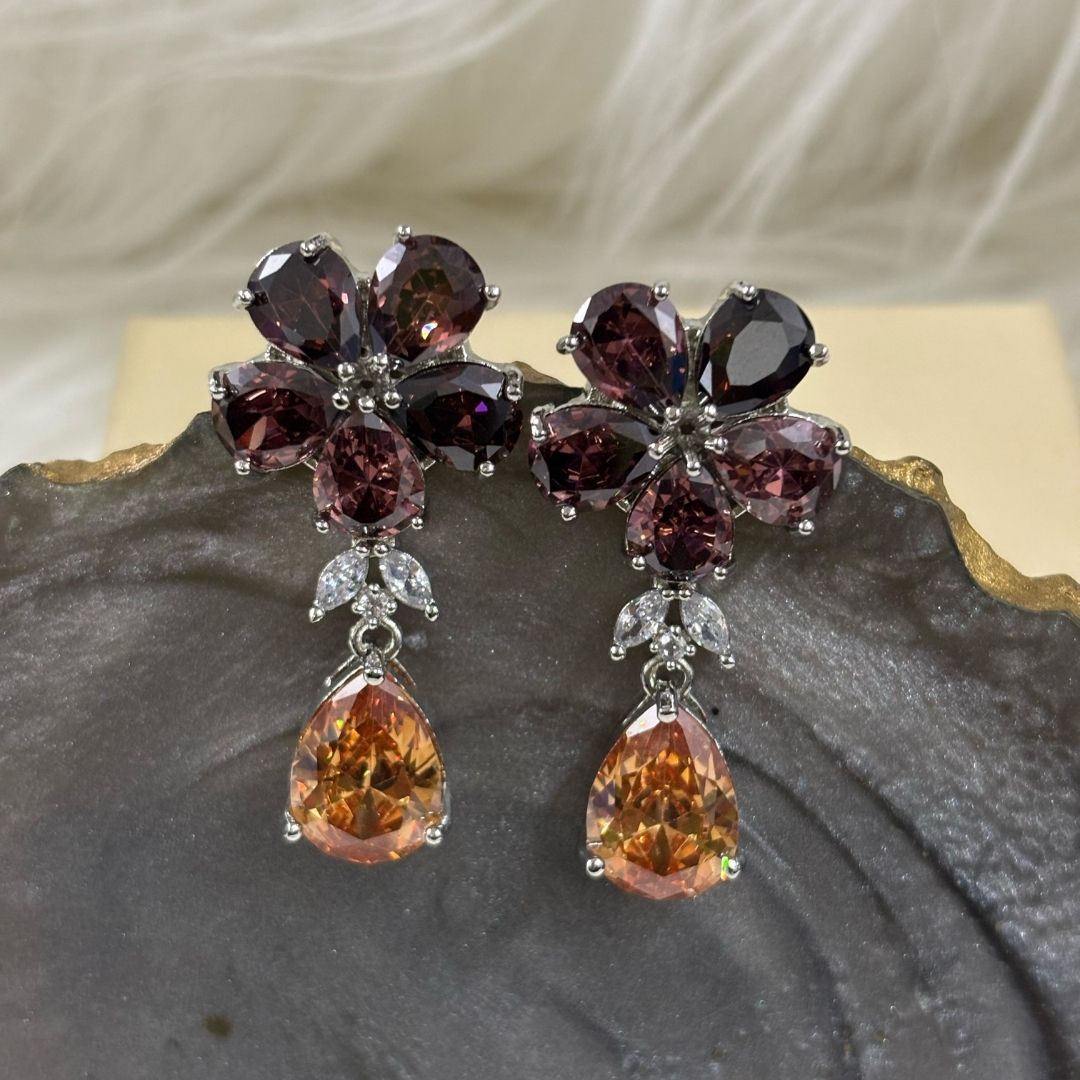 Rhodium Plated Gemstone Earring