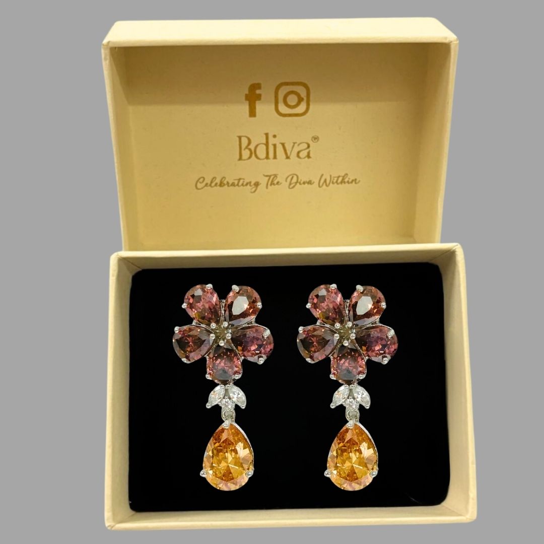 Rhodium Plated Gemstone Earring