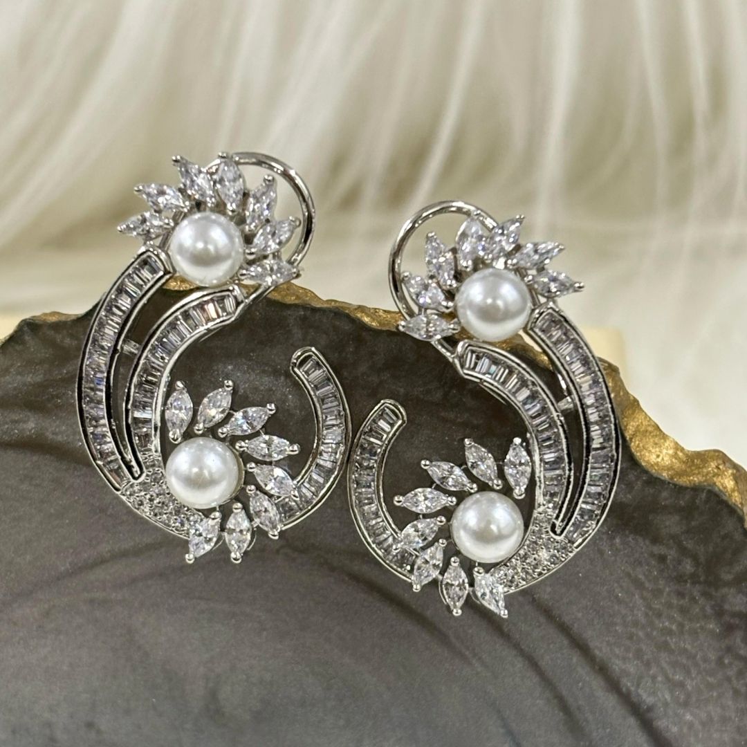 Rhodium Plated Cubic Zirconia Earring