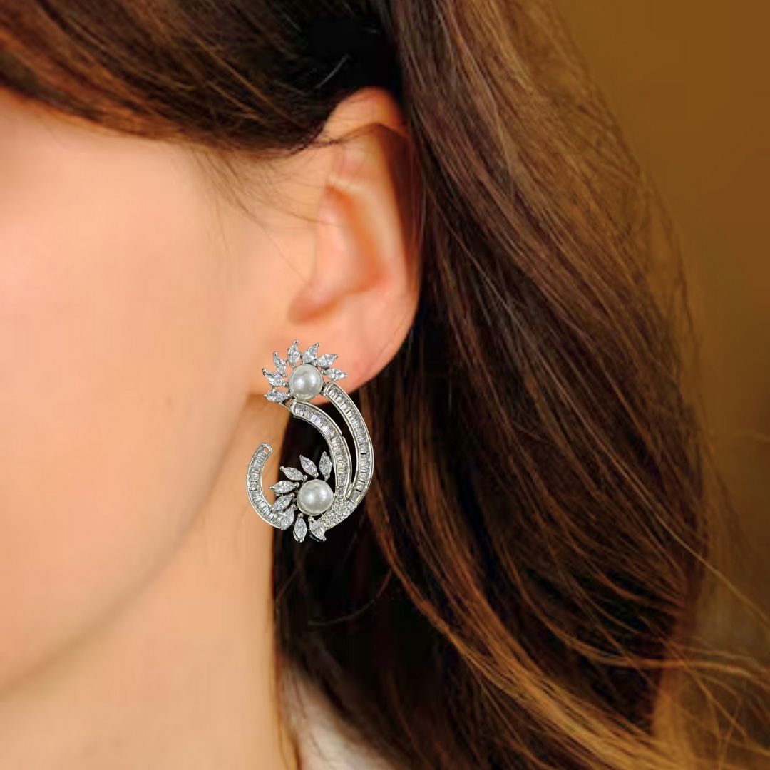 Rhodium Plated Cubic Zirconia Earring