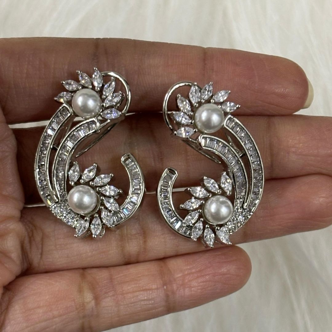 Rhodium Plated Cubic Zirconia Earring