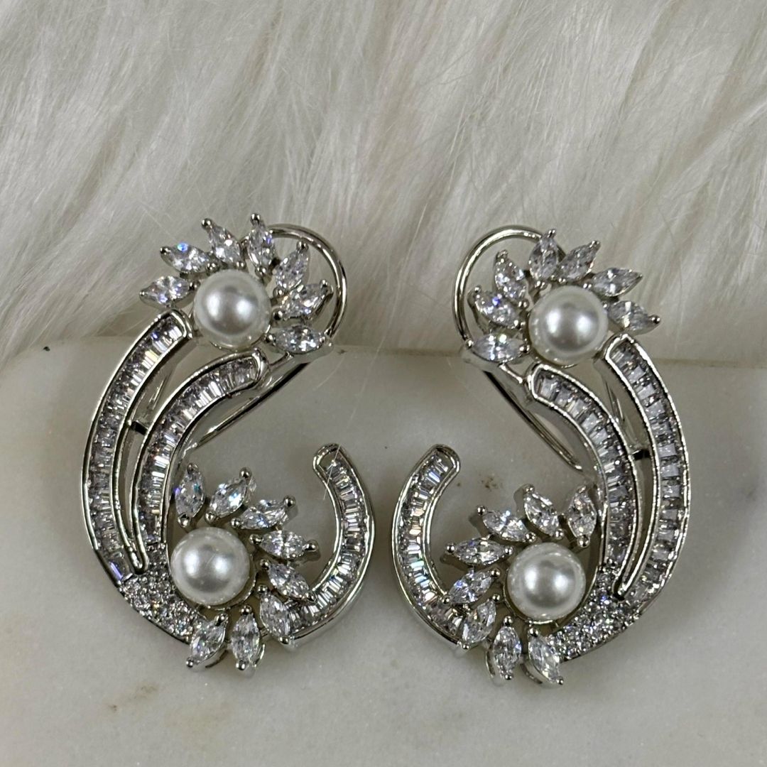 Rhodium Plated Cubic Zirconia Earring