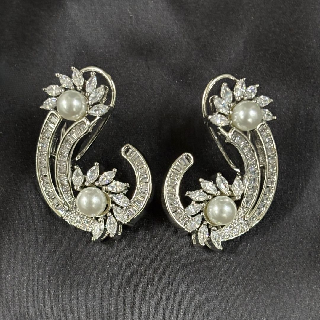 Rhodium Plated Cubic Zirconia Earring