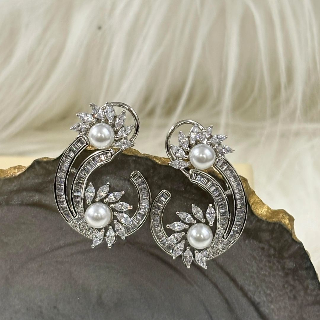 Rhodium Plated Cubic Zirconia Earring