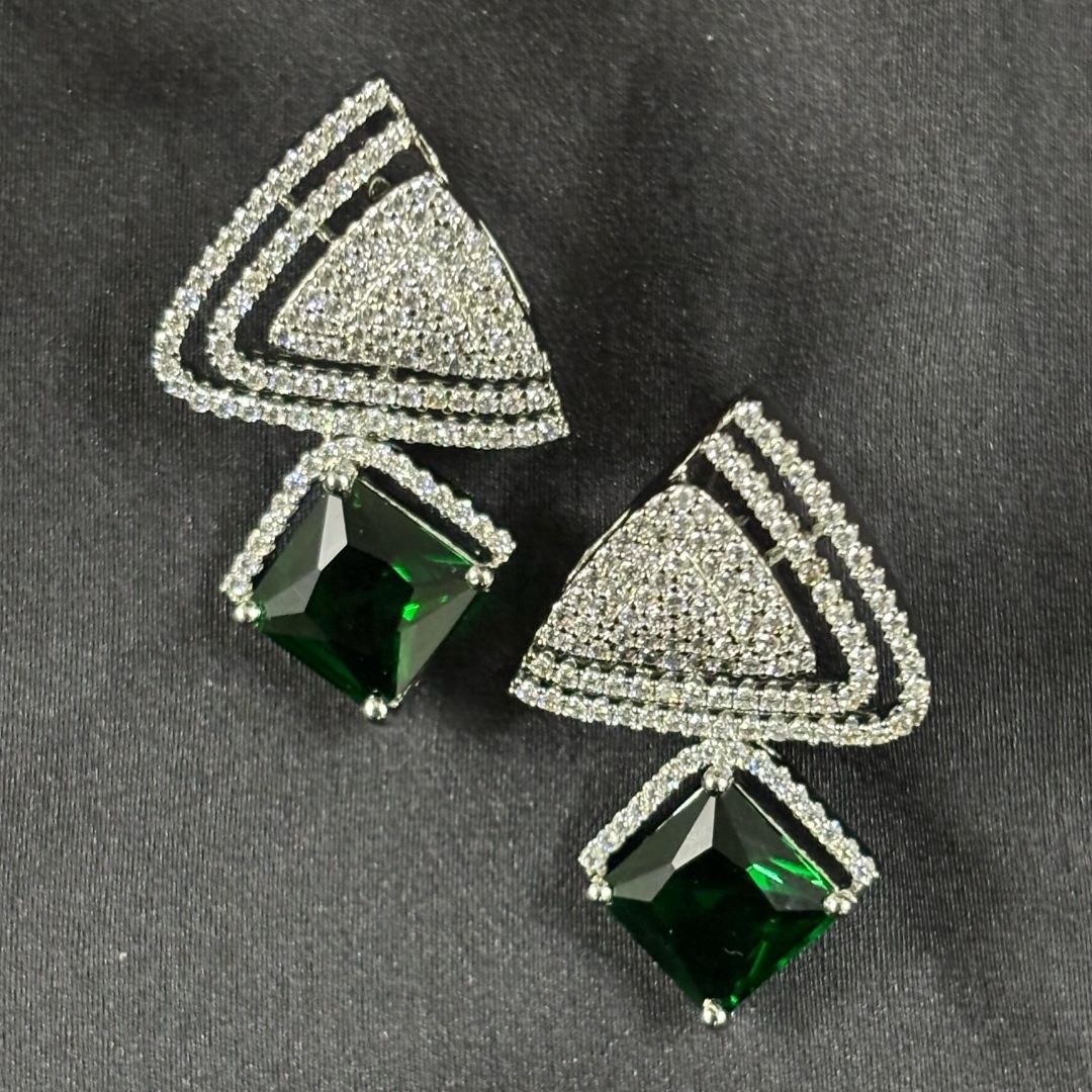 Rhodium Plated Green Topaz Earrings