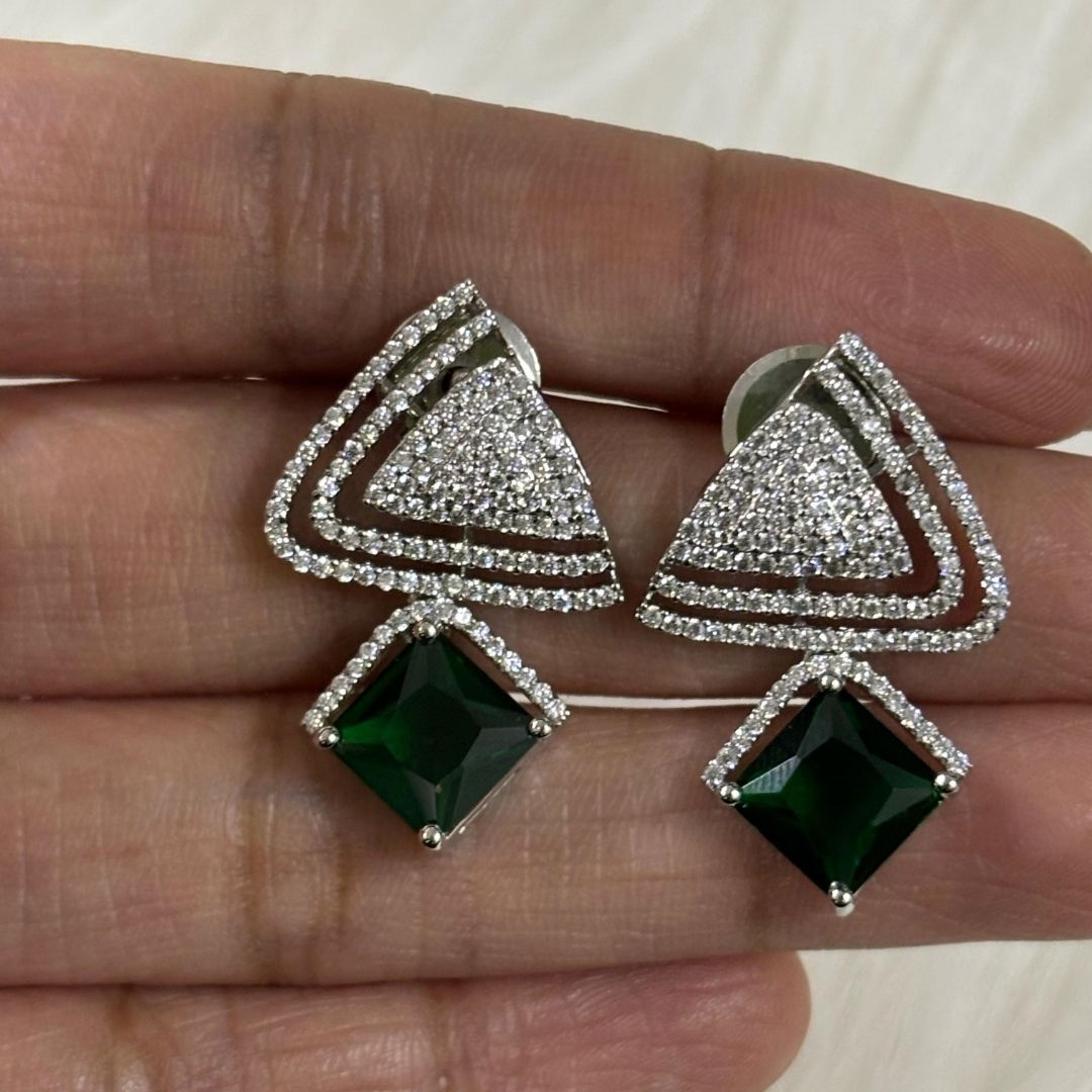 Rhodium Plated Green Topaz Earrings