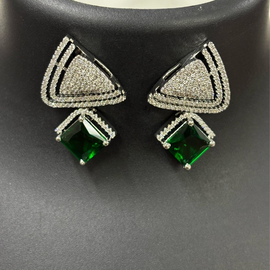 Rhodium Plated Green Topaz Earrings