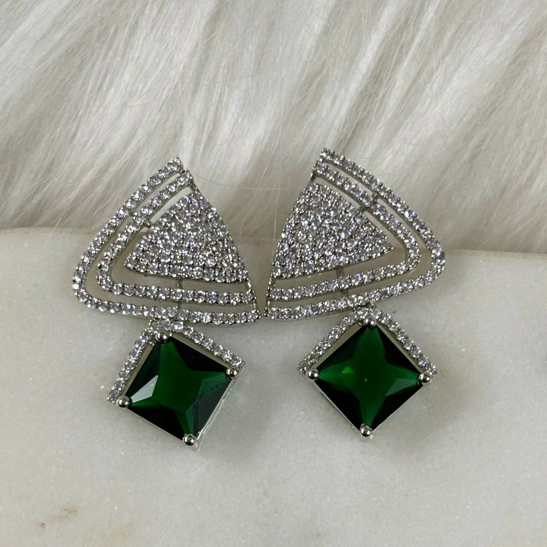 Rhodium Plated Green Topaz Earrings