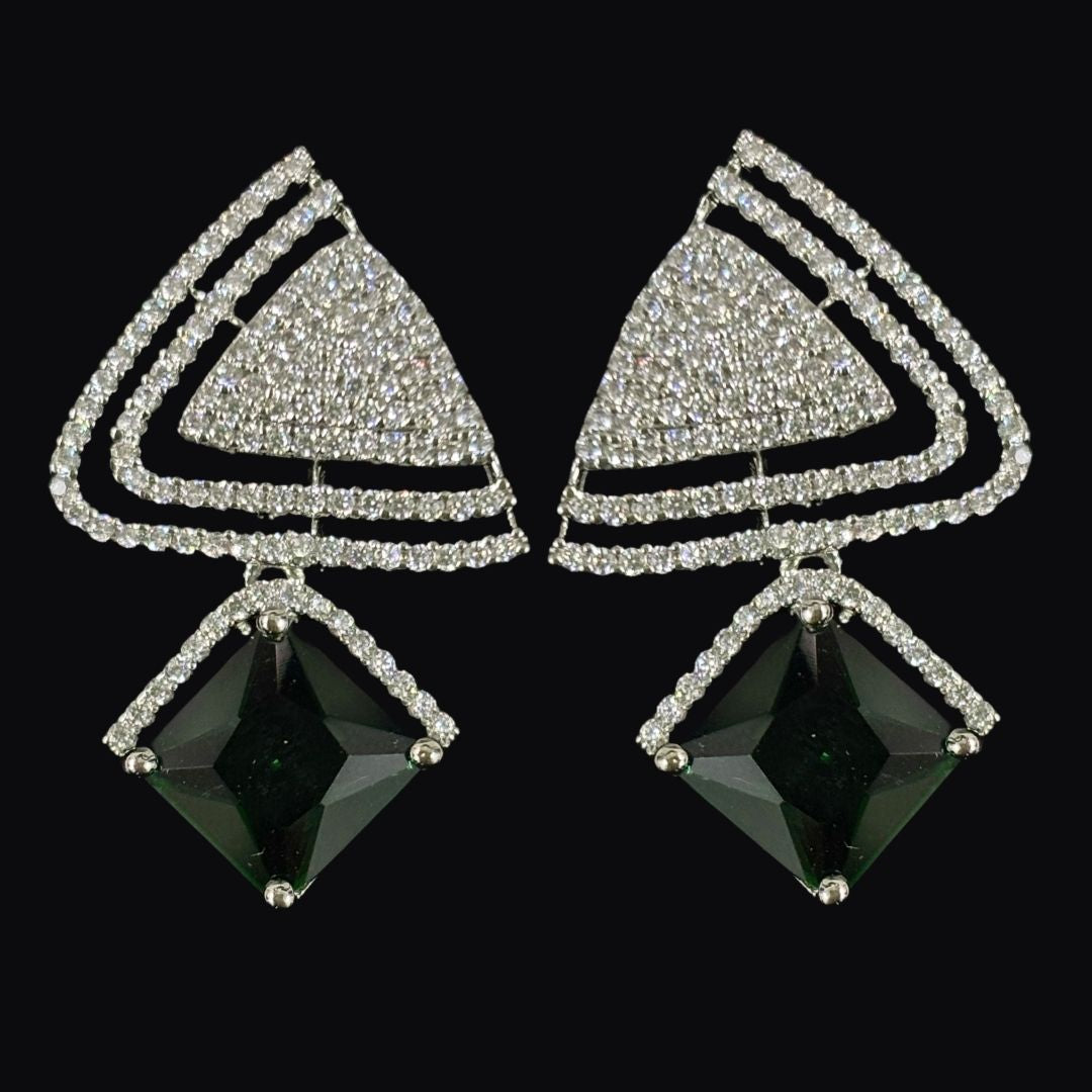 Rhodium Plated Green Topaz Earrings