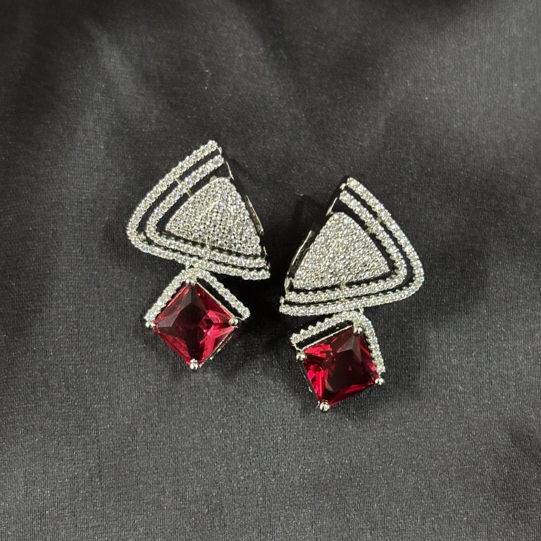 Rhodium Plated Red Ruby Earrings