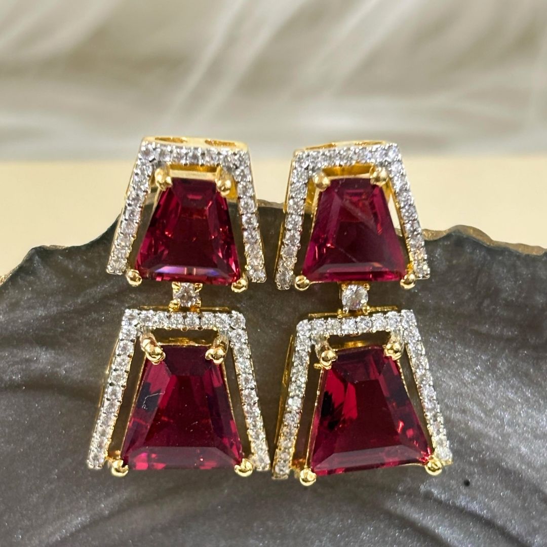 Gold Plated Red Ruby Earrings
