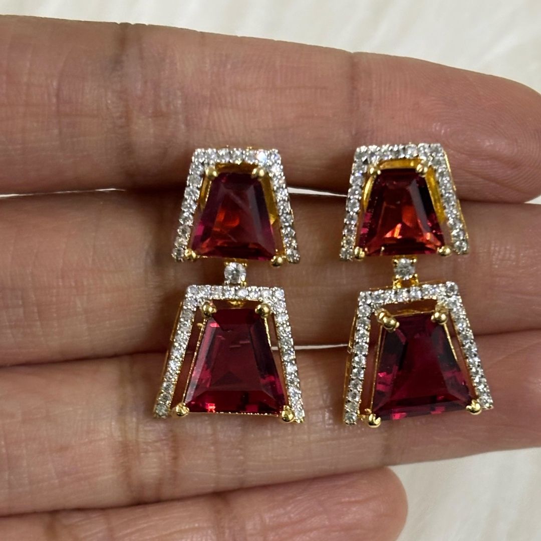 Gold Plated Red Ruby Earrings