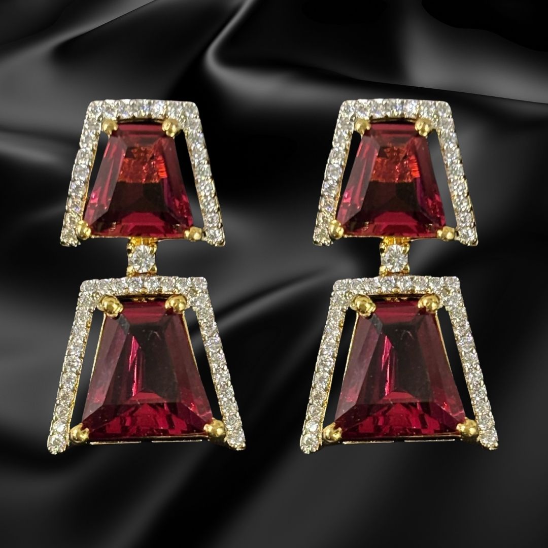 Gold Plated Red Ruby Earrings