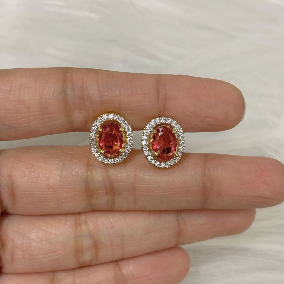 Red Ruby Luxe Gold-Plated Solitaire Halo Pendant & Earrings Set – A Regal Touch of Red