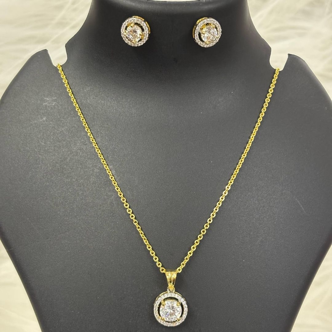 Gold-Plated Eternal Glow Solitaire Halo Pendant & Earrings Set