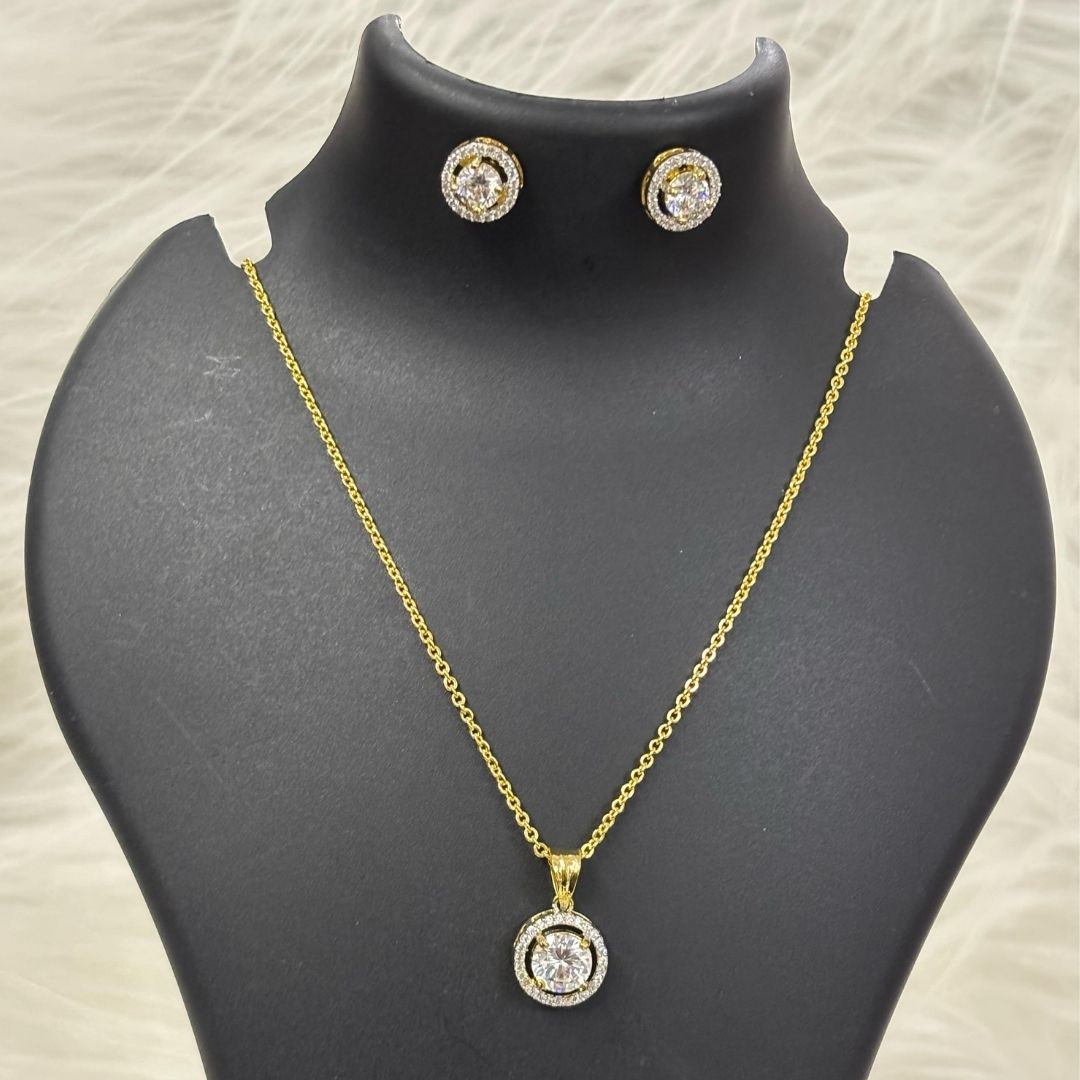 Gold-Plated Eternal Glow Solitaire Halo Pendant & Earrings Set