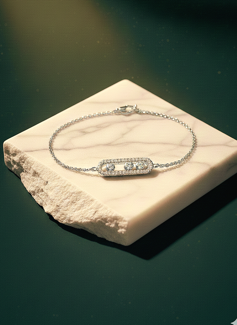 minimalist american diamond bar chain silver bracelet