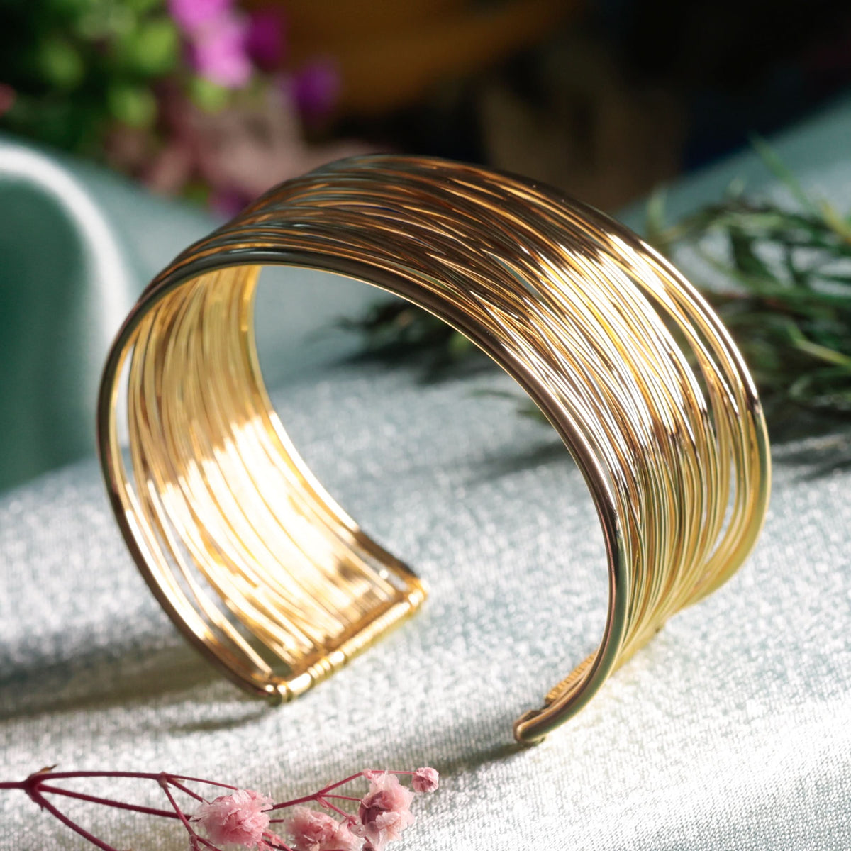 18K Gold Plated, Royal Layered Wire Cuff For Women| Anti Tarnish