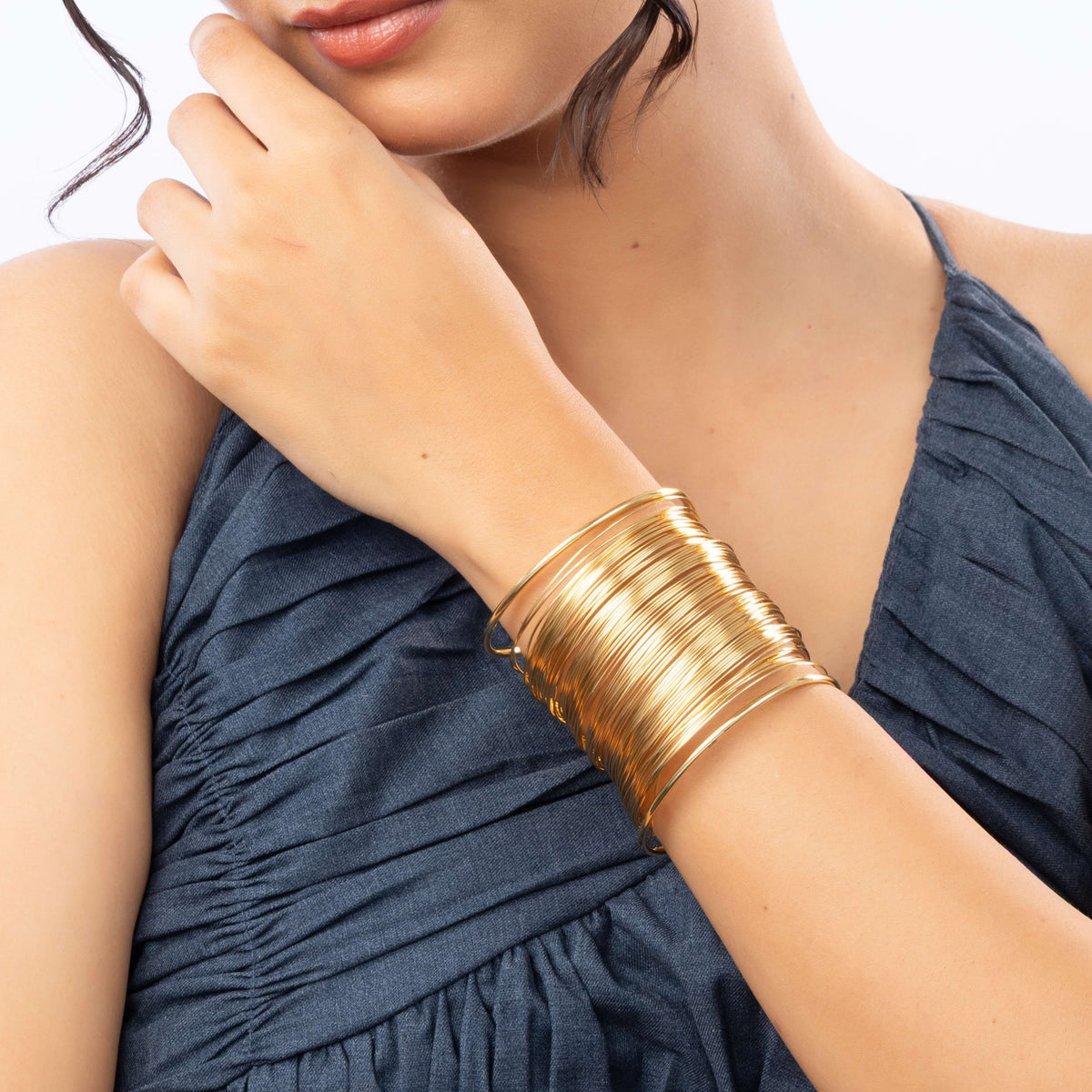 18K Gold Plated, Royal Layered Wire Cuff For Women| Anti Tarnish