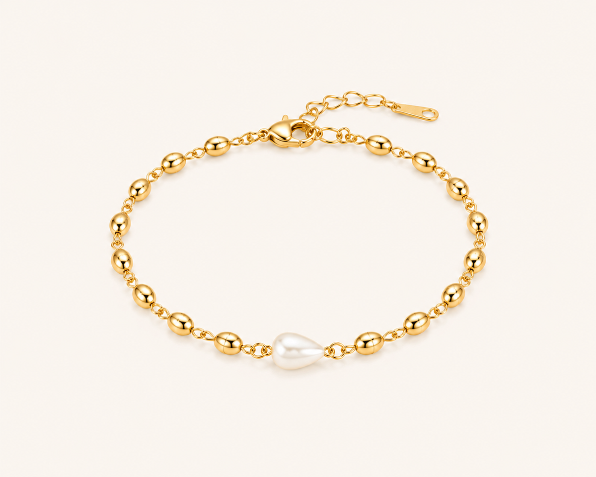 Pearl Bean Chain Heart Accent Bracelet