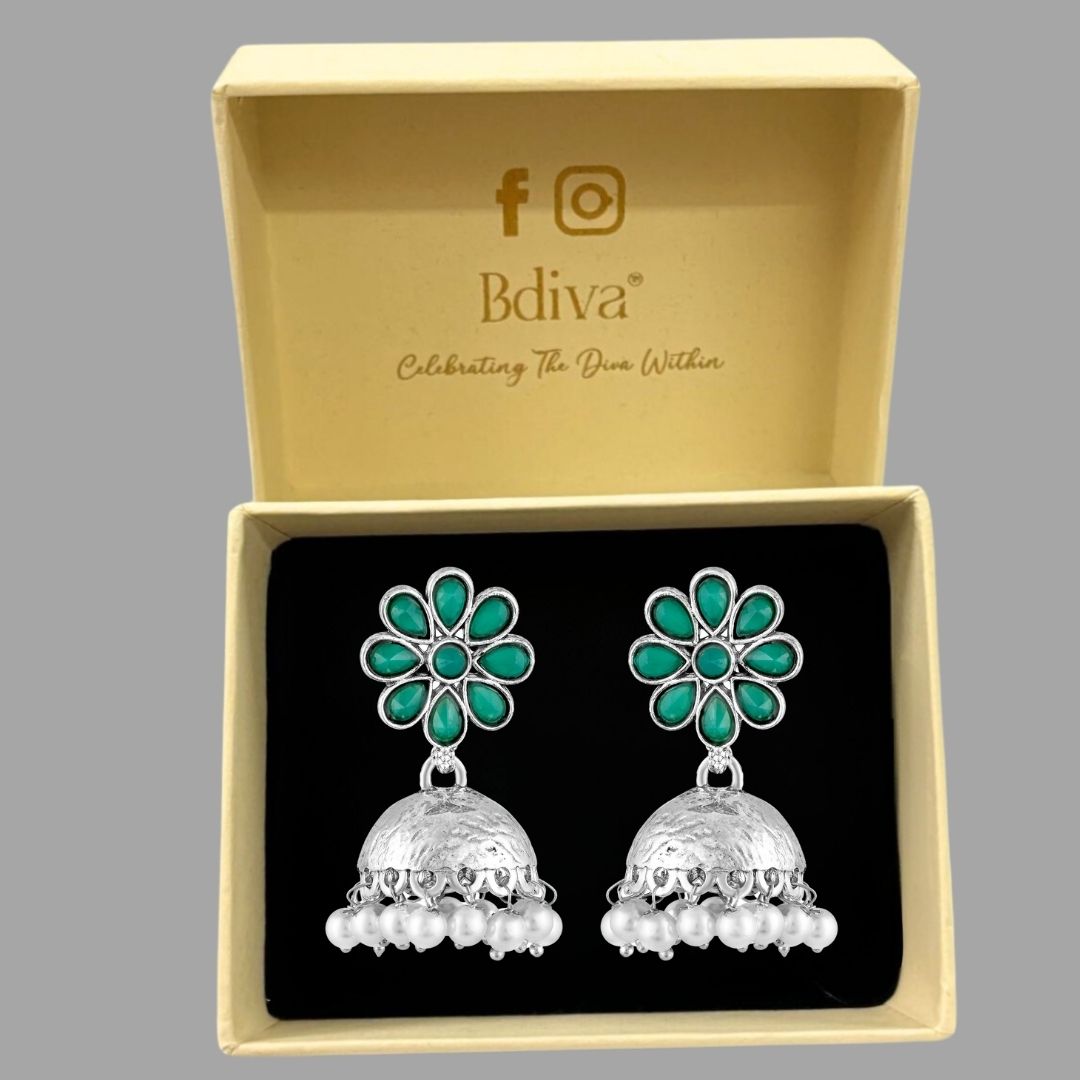 Oxidized Green Stone Earrings