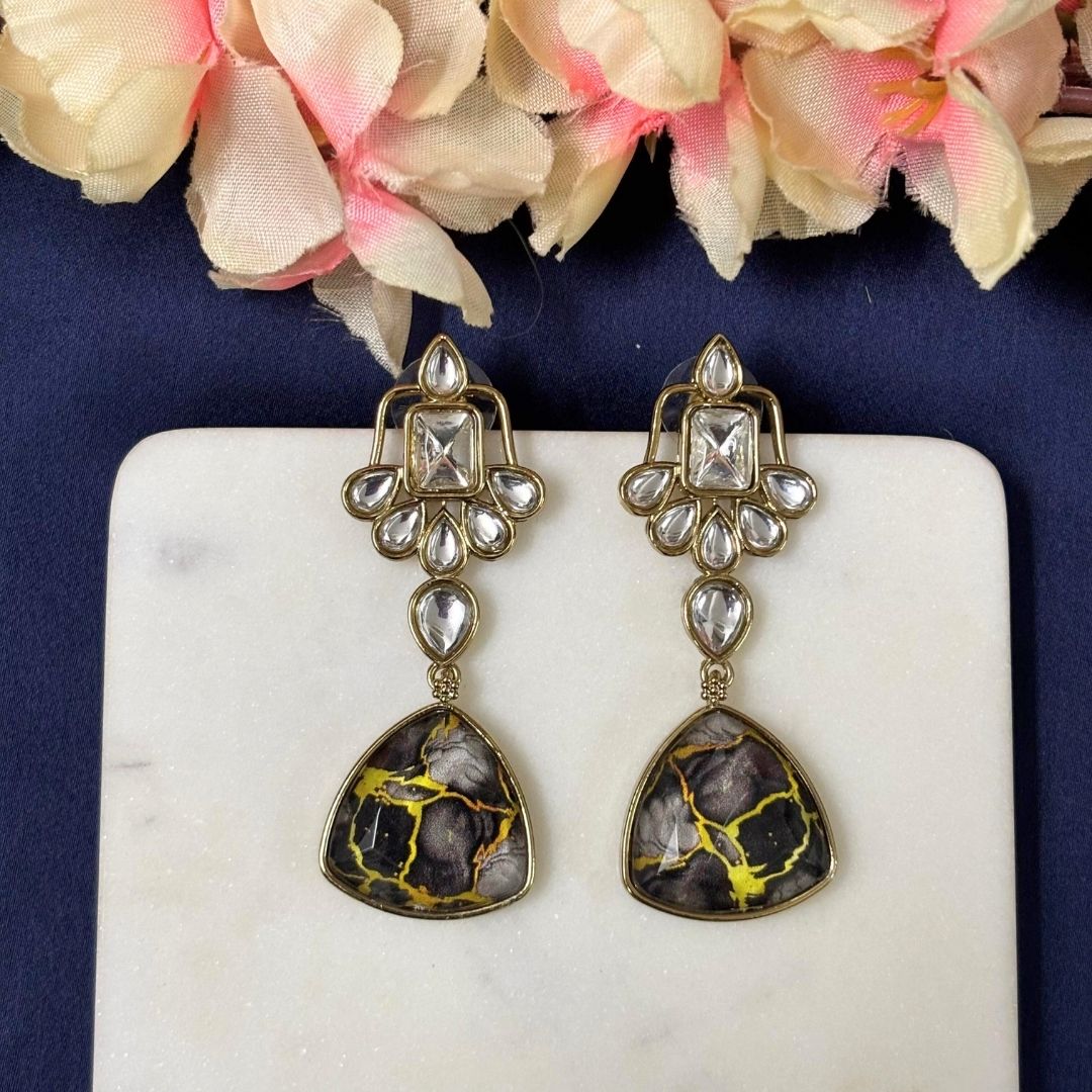 Gold Plated Black Kundan Earrings