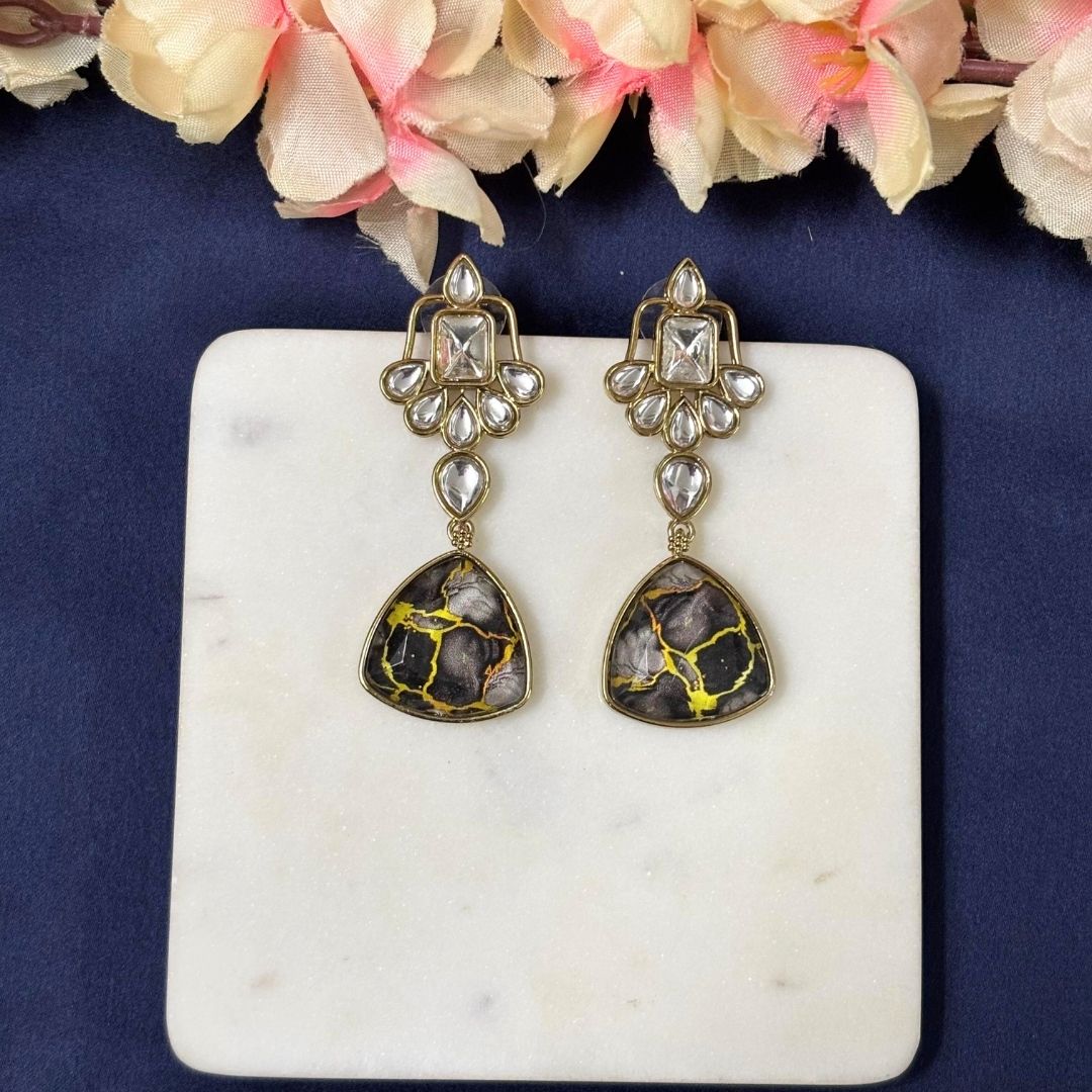 Gold Plated Black Kundan Earrings