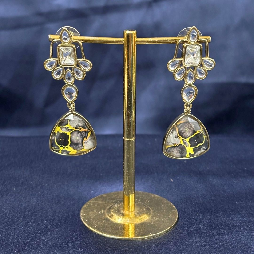 Gold Plated Black Kundan Earrings