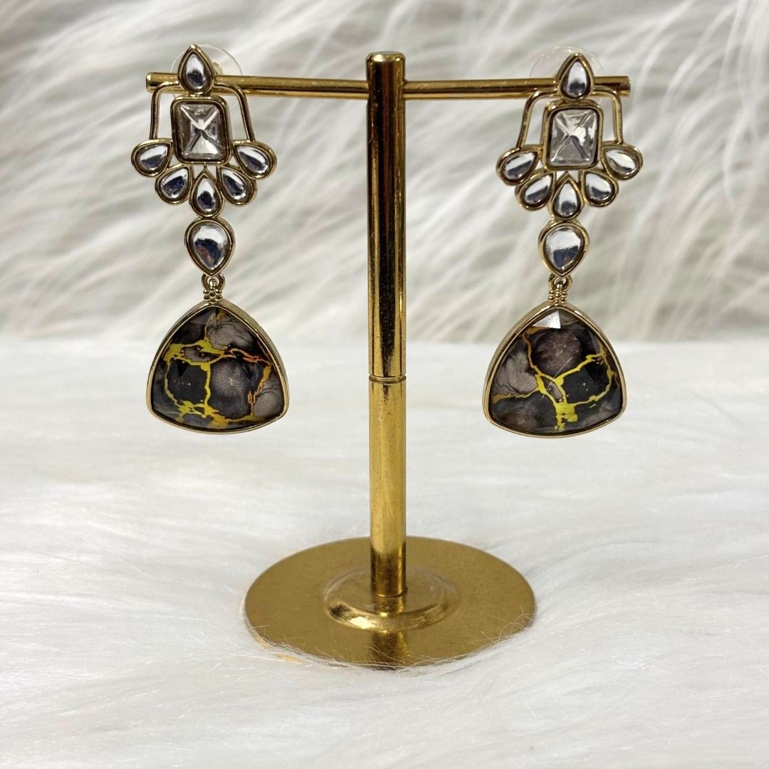 Gold Plated Black Kundan Earrings
