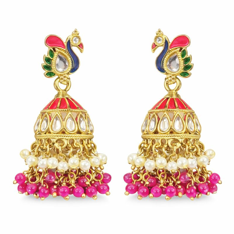 Gold-Plated Peacock Kundan Earrings