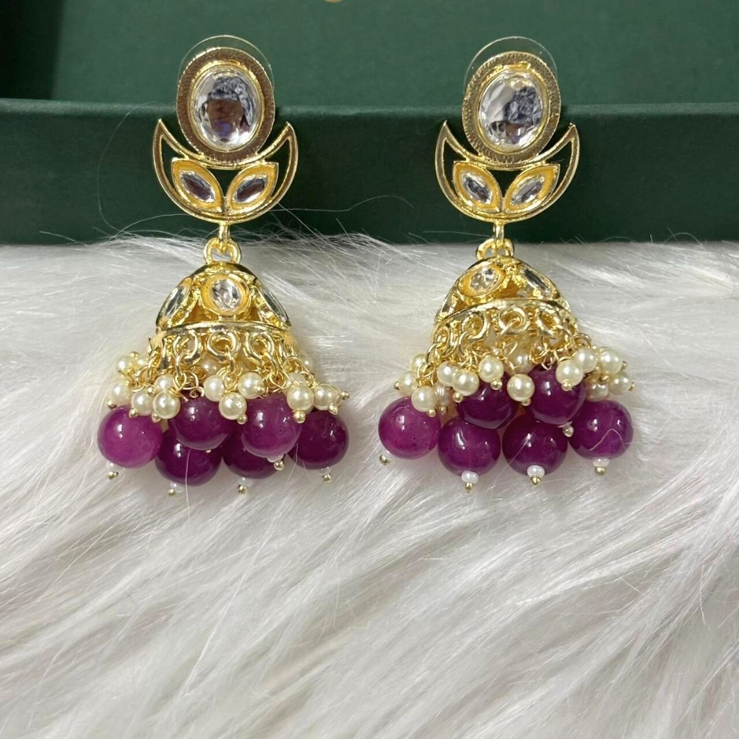 Gold Plated Kundan Jhumki Earrings
