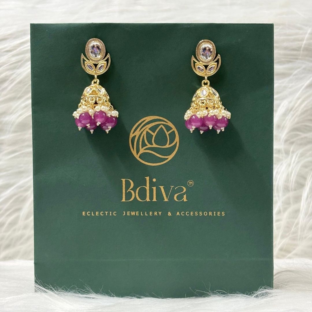 Gold Plated Kundan Jhumki Earrings