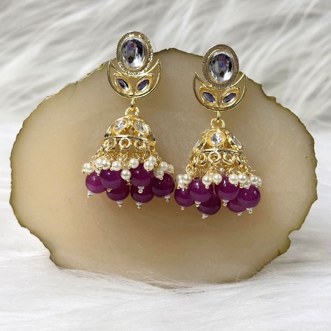 Gold Plated Kundan Jhumki Earrings