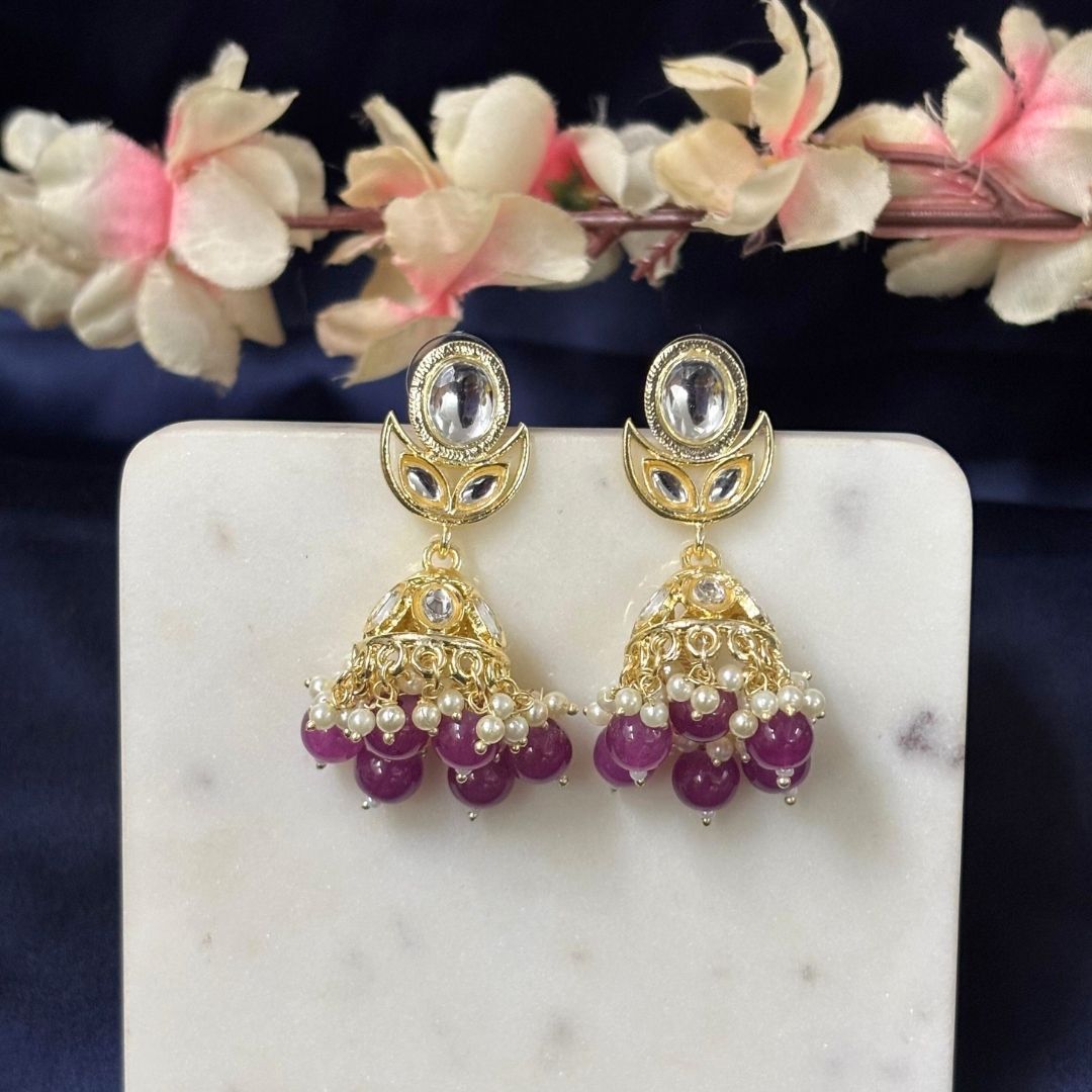 Gold Plated Kundan Jhumki Earrings