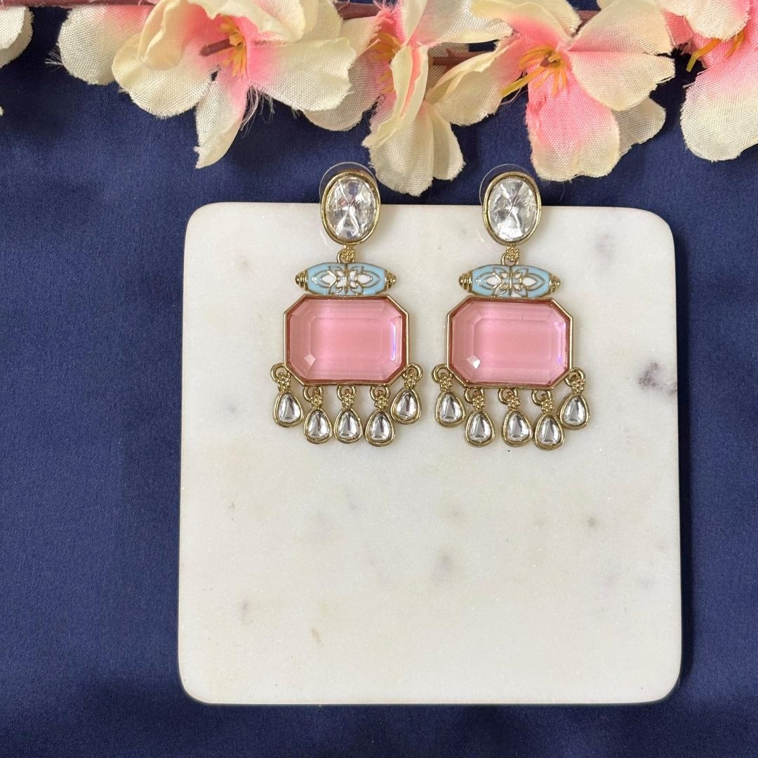 Gold Plated Meenakari Drop Earrings