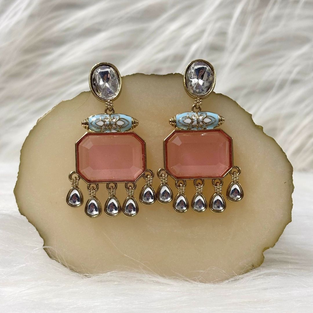 Gold Plated Meenakari Drop Earrings