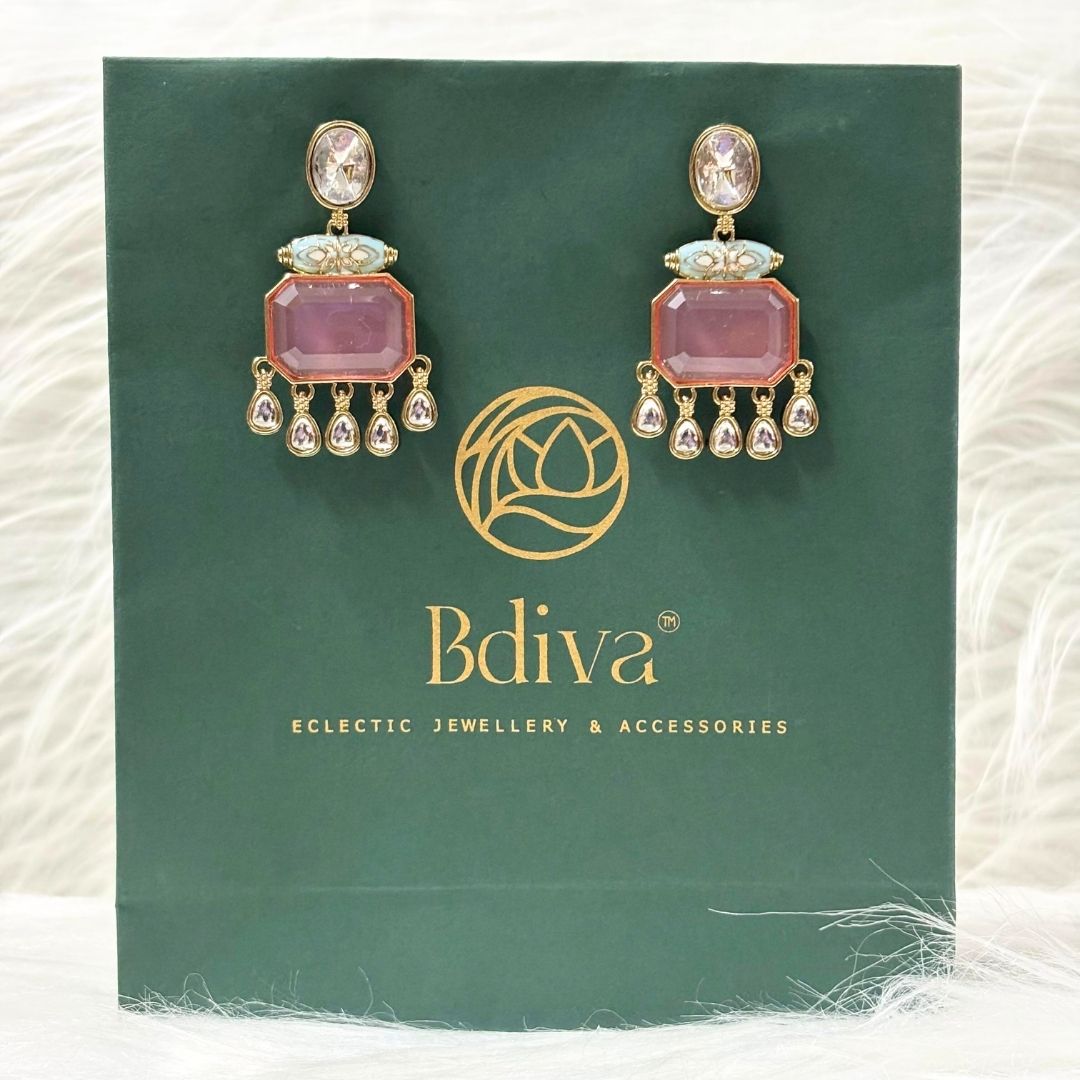 Gold Plated Meenakari Drop Earrings