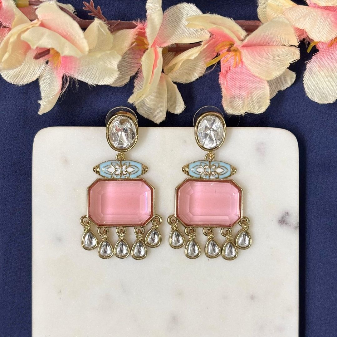 Gold Plated Meenakari Drop Earrings