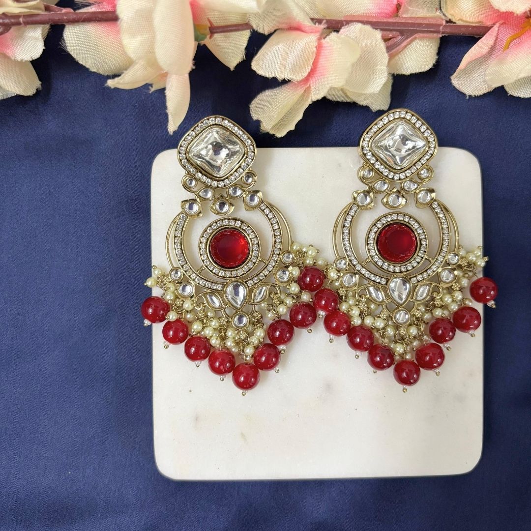 Gold Plated Red Chandbali