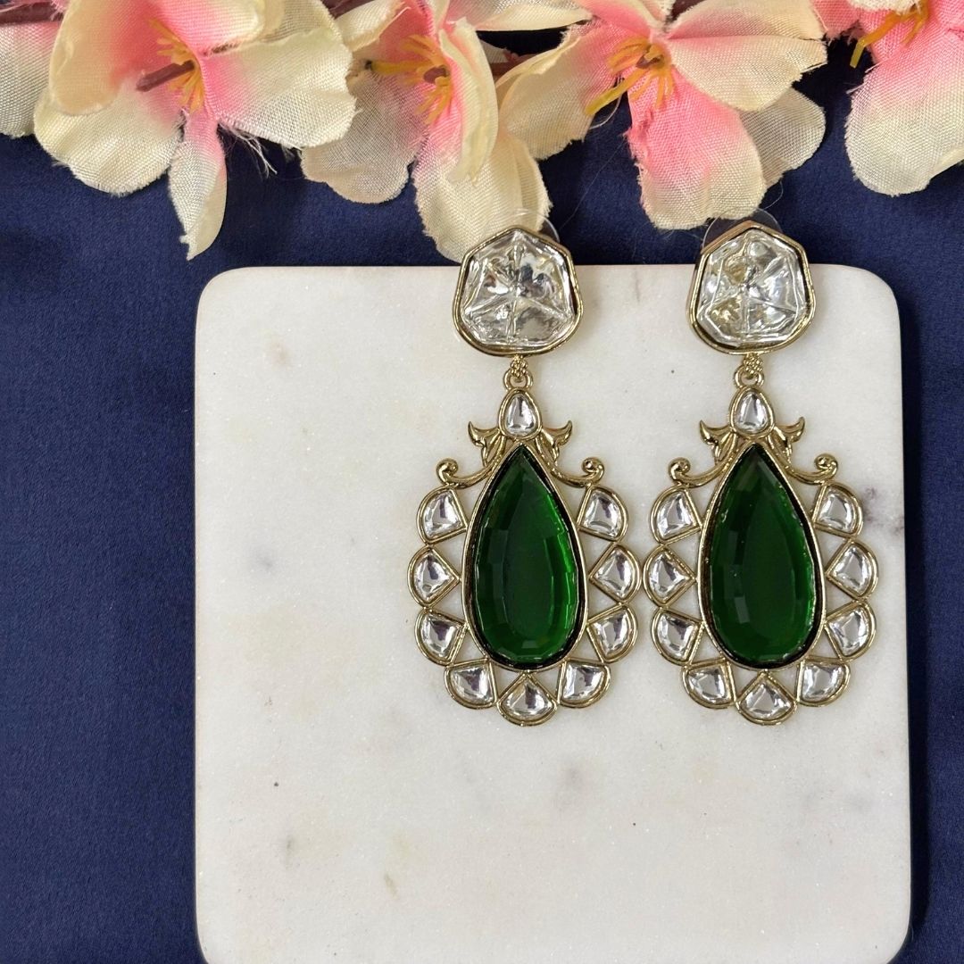 Gold Plated Green Topaz Earrings