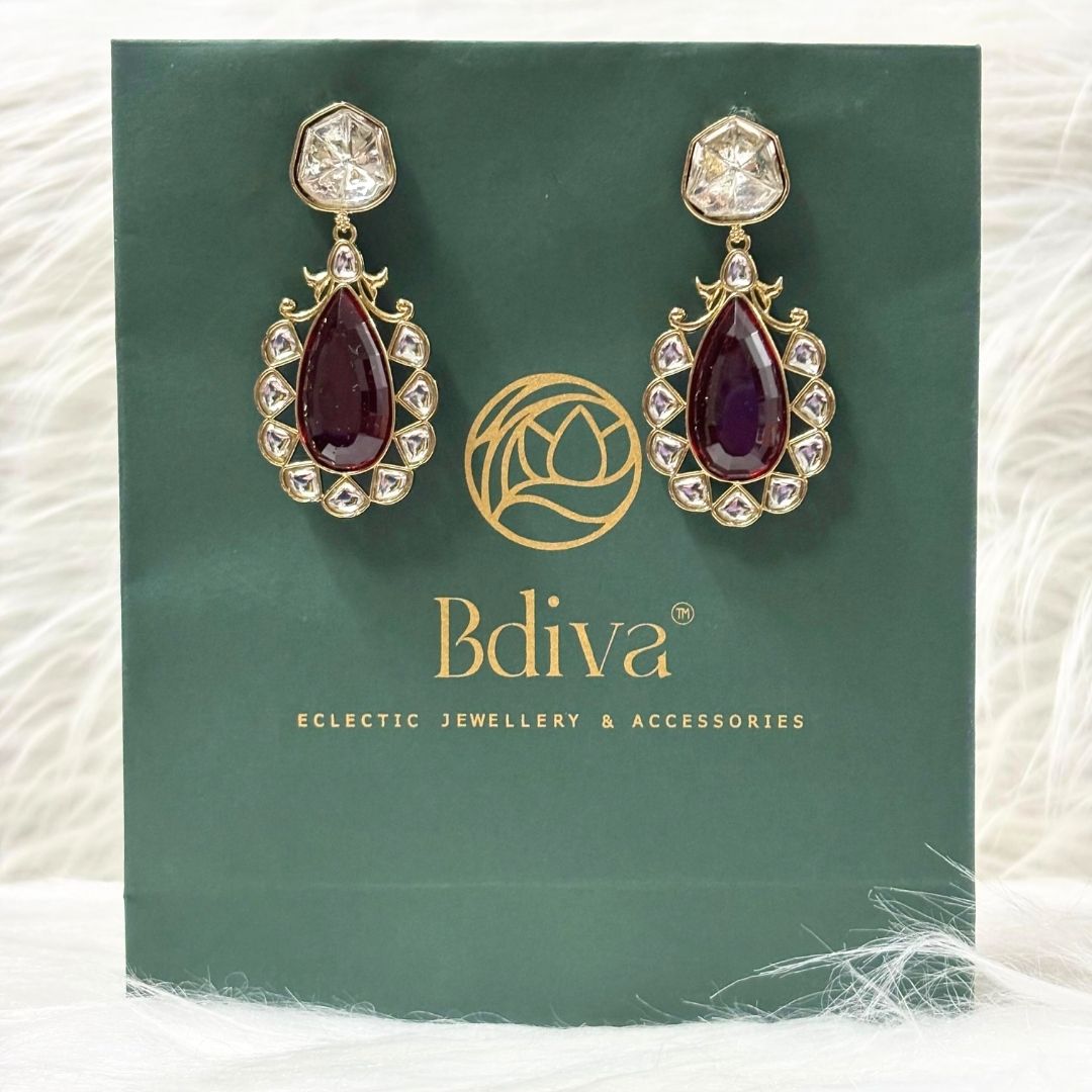 Gold Plated Red Ruby Earrings
