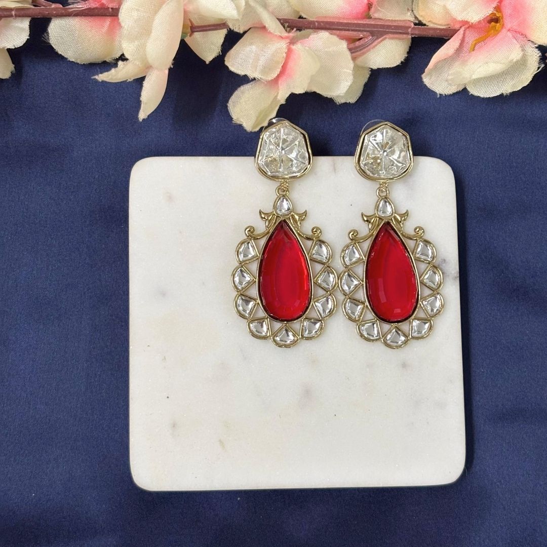 Gold Plated Red Ruby Earrings
