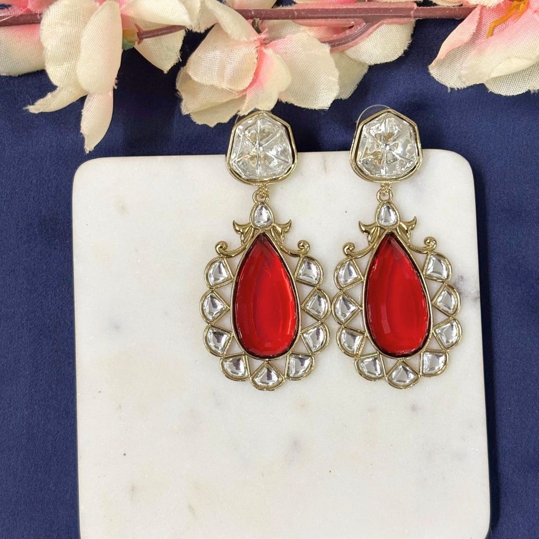 Gold Plated Red Ruby Earrings