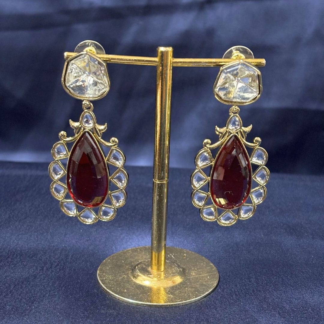 Gold Plated Red Ruby Earrings