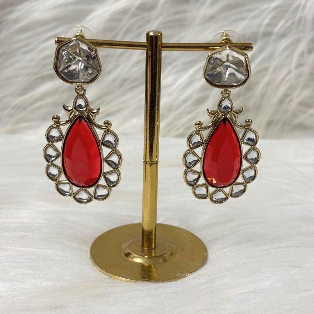 Gold Plated Red Ruby Earrings