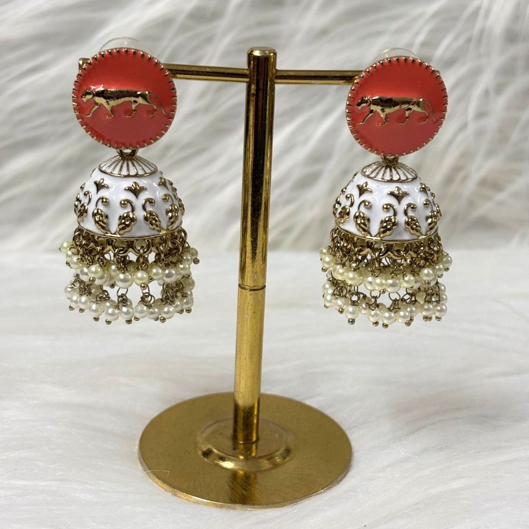 Gold Plated Enamel Jhumki Earrings