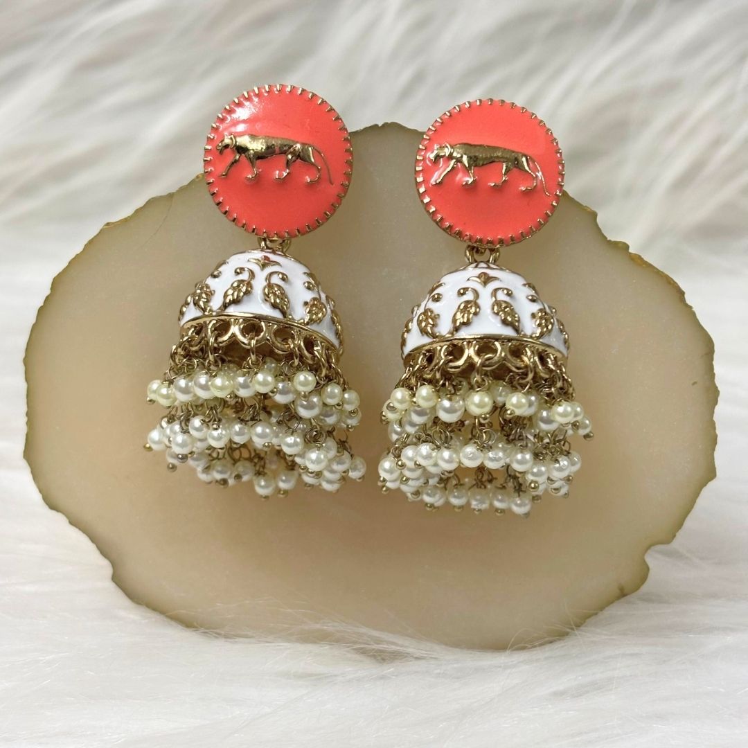 Gold Plated Enamel Jhumki Earrings