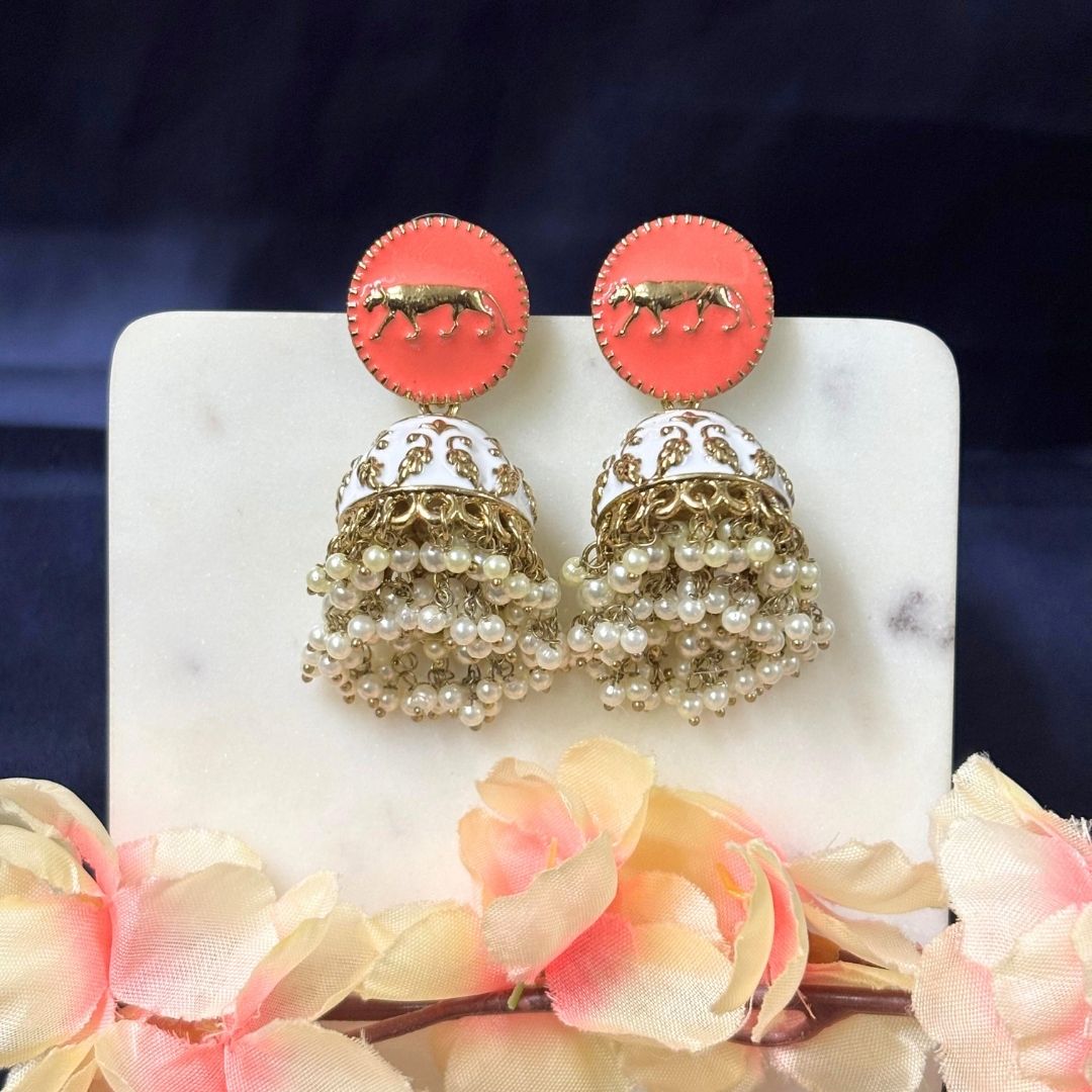 Gold Plated Enamel Jhumki Earrings